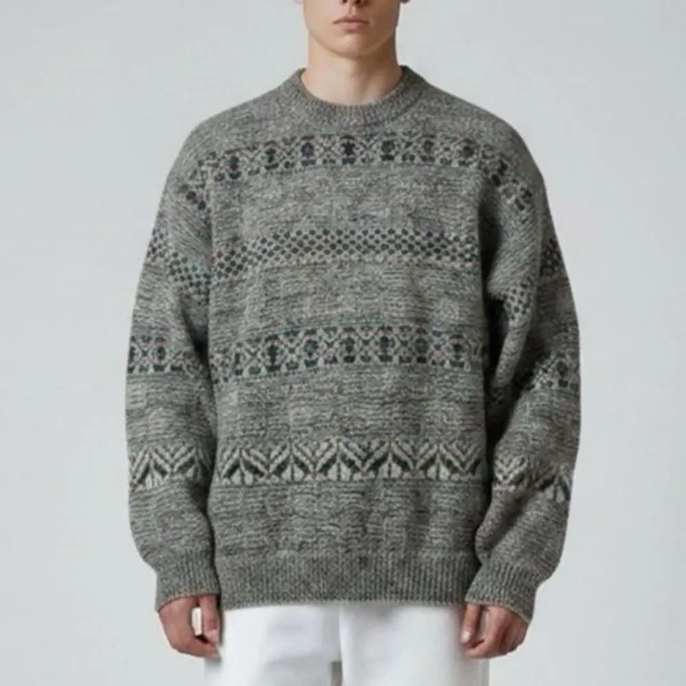 Vintage I'm A Plum Wool Sweater Men 2X Gray Crew Minnesota USA Fair Isle